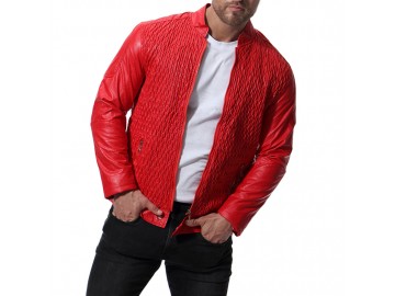 Jaqueta Masculina de Couro com Textura Frontal - Vermelho