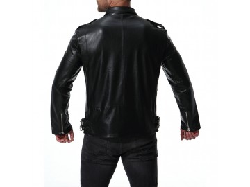 Jaqueta Masculina de Couro com Ziper frontal - Preto