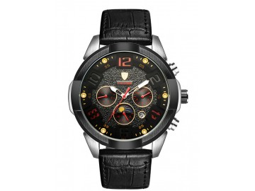 Relógio Tevise T811 Masculino Automático Pulseira de Couro - Preto e Vermelho 