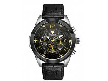 Relógio Tevise T811 Masculino Automático Pulseira de Couro - Preto e Amarelo 