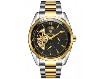 Relógio Tevise 795A Masculino Automático Pulseira de Aço - Preto e Dourado 