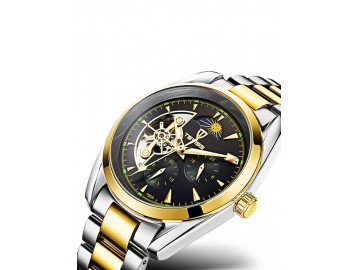 Relógio Tevise 795A Masculino Automático Pulseira de Aço - Preto e Dourado