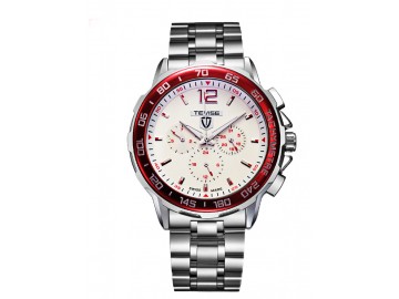 Relógio Tevise 356 Masculino Automático Pulseira de Aço - Branco e Vermelho 